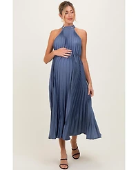 Pinkblush Maternity Navy Blue Pleated Halter Dress