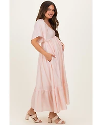 Pinkblush Maternity Blue Flutter Sleeve Ruffle Hem Midi Dress