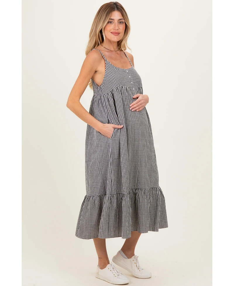 Pinkblush Maternity Black Gingham Sleeveless Midi Dress