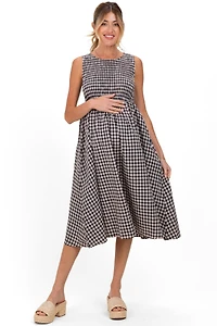 Pinkblush Maternity Red Gingham Smocked Sleeveless Midi Dress