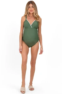 Pinkblush Maternity Sage Embroidered V-Neck One Piece Swimsuit
