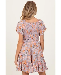 Pinkblush Maternity Lavender V Neck Smocked Bodice Floral Print Dress