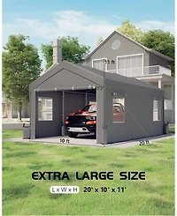 Gaomon 10X20 Ft Portable Carport with 4 Roll-Up Windows, Doors for Car Boat Truck Motorcycle