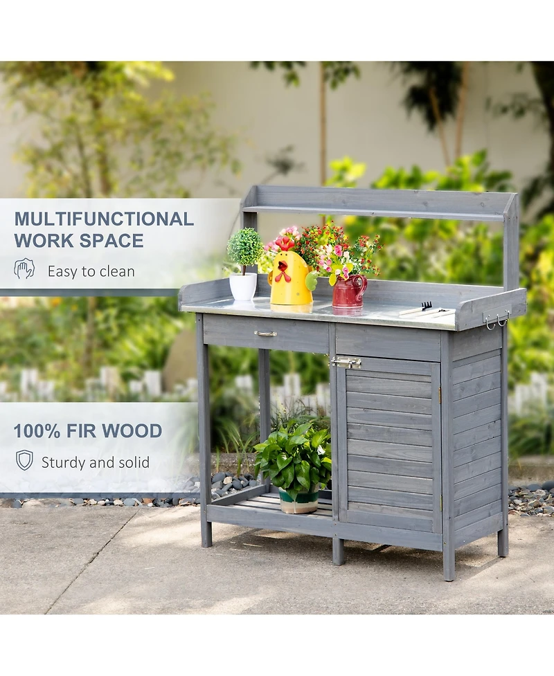 Outsunny Potting Bench Prep Table with Faucet, and Storage,