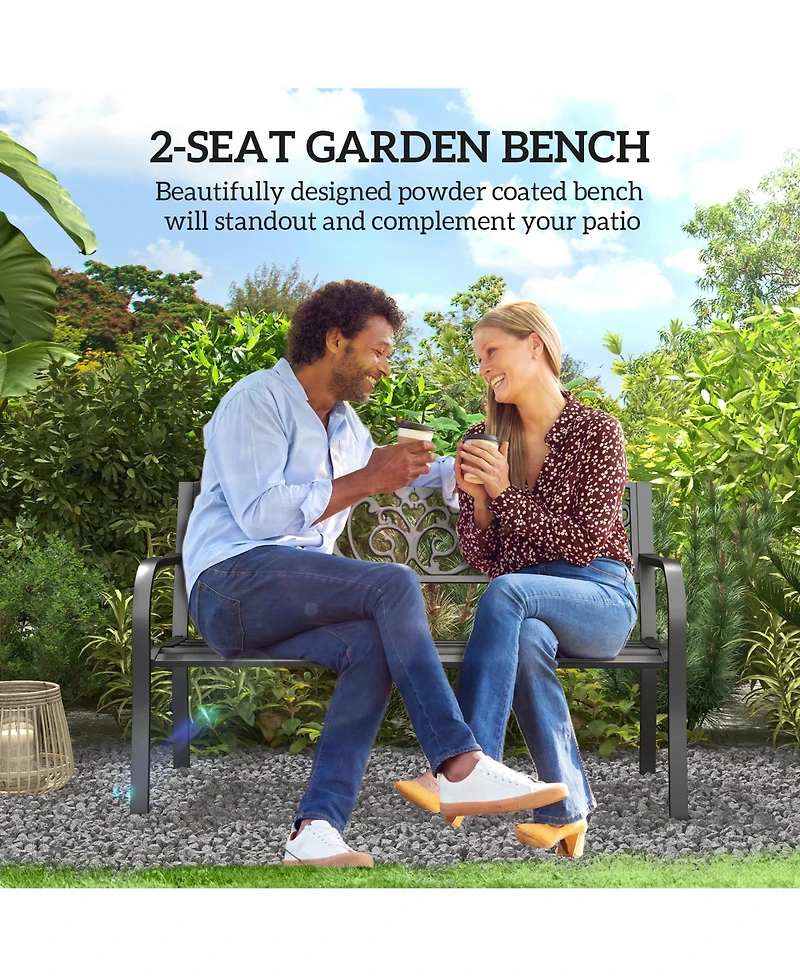 Outsunny Patio Park Garden Bench Porch Path Chair Outdoor Lawn Garden Black 2 Seat