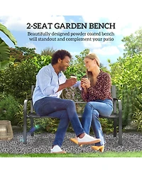 Outsunny Patio Park Garden Bench Porch Path Chair Outdoor Lawn Garden Black 2 Seat