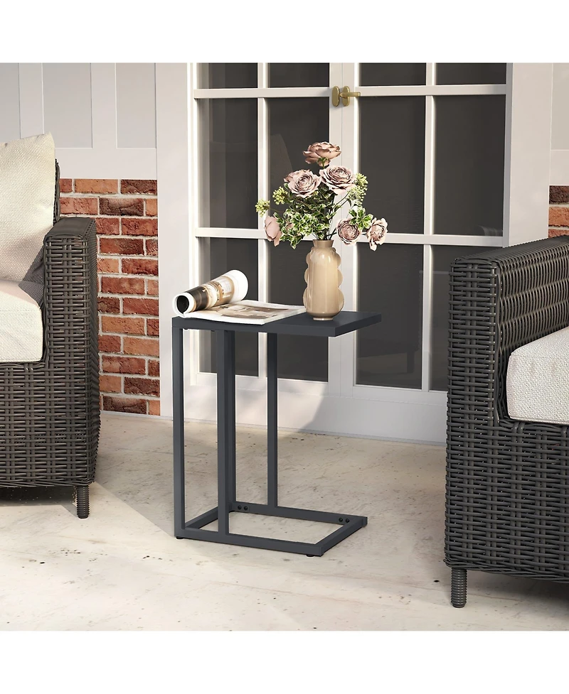 Gymax C Shaped End Table w/ Metal Frame Sofa Table for Small Space Indoor Outdoor
