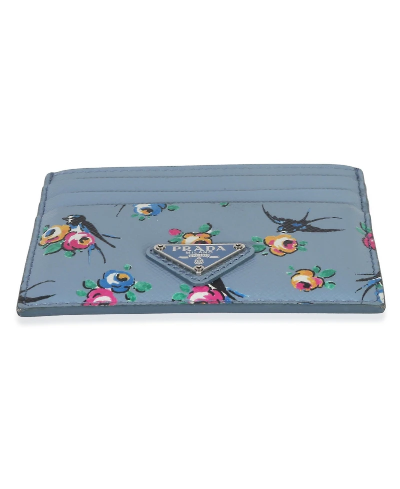 Pre-Owned Prada Light Blue Astral Swallow Saffiano Card Holder