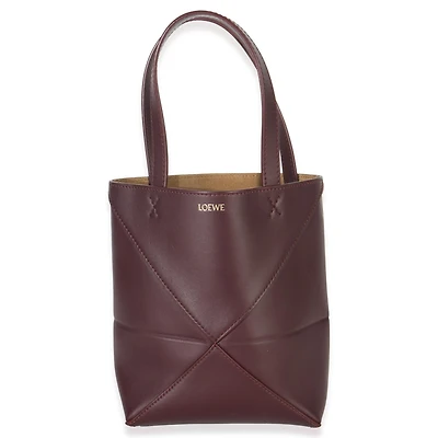 Pre-Owned Loewe Burgundy Calfskin Mini Puzzle Fold Tote