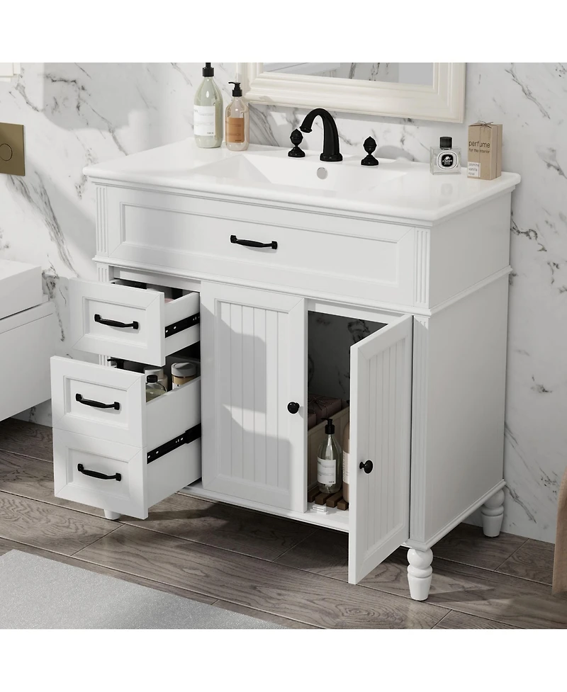 Busdays 36 Inch Bathroom Vanity with Sink Cabinet with Drawers Durable Frame Mdf Board Spacious Storage Two Package Delivery