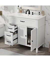 Busdays 36 Inch Bathroom Vanity with Sink Cabinet with Drawers Durable Frame Mdf Board Spacious Storage Two Package Delivery