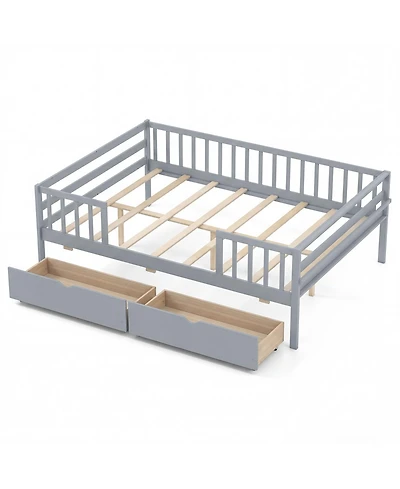 Slickblue Kids Full Daybed with Guardrails and 2 Storage Drawers