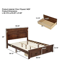 Rainsken Queen Bed Frame, with 2 Storage Drawers and Tall Headboard, Built-In Charging Station Led Lights