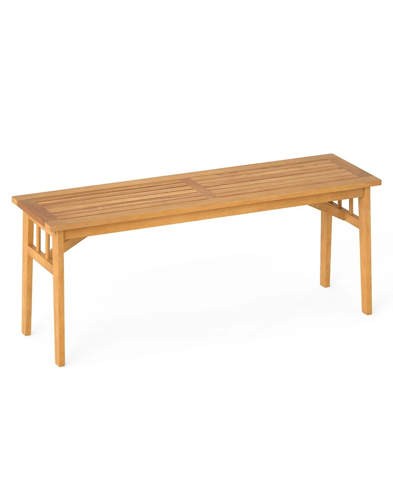 Sugift 48 in Acacia Wood Two-Person Outdoor Bench with Slatted Seat