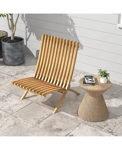 Gouun Folding Teak Wood Outdoor Lounge Chair with Slatted Seat and Backrest, 14 in Seat Height