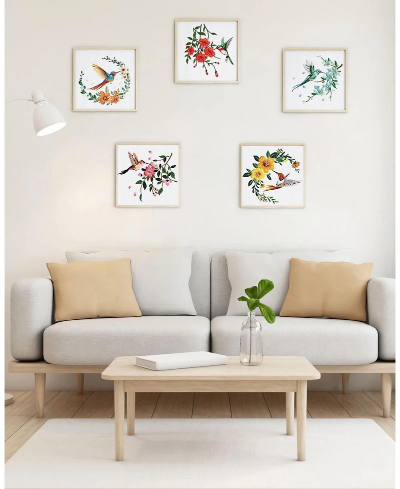 Gnuadz 5 Sets Embroidery Kit Beginners Hummingbird Flower Cross Stitch Hoops Threads Craft Hand Techniques