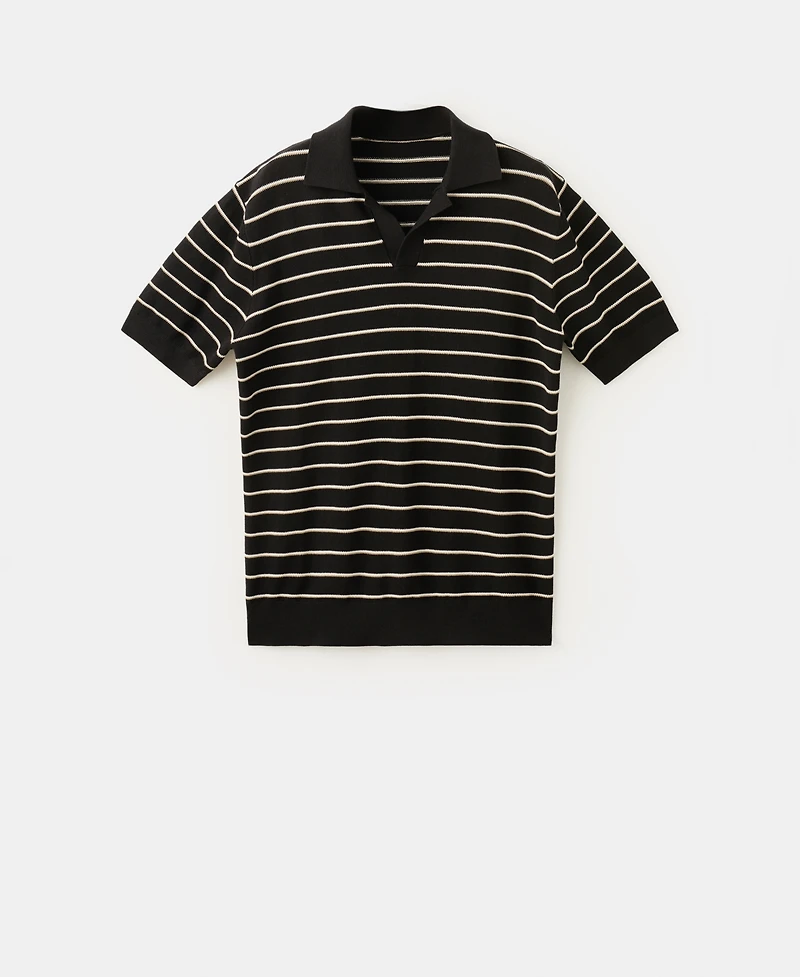 Mango Men's Striped Knit Cotton Polo Shirt