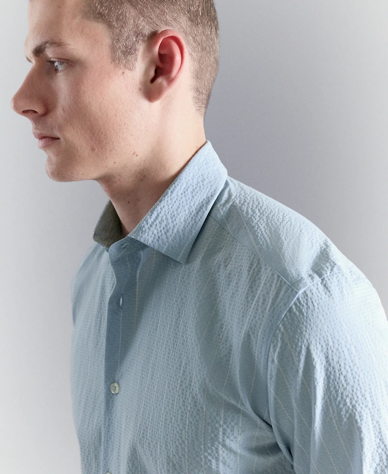 Mango Men's Wrinkled-Effect Pinstripe Shirt