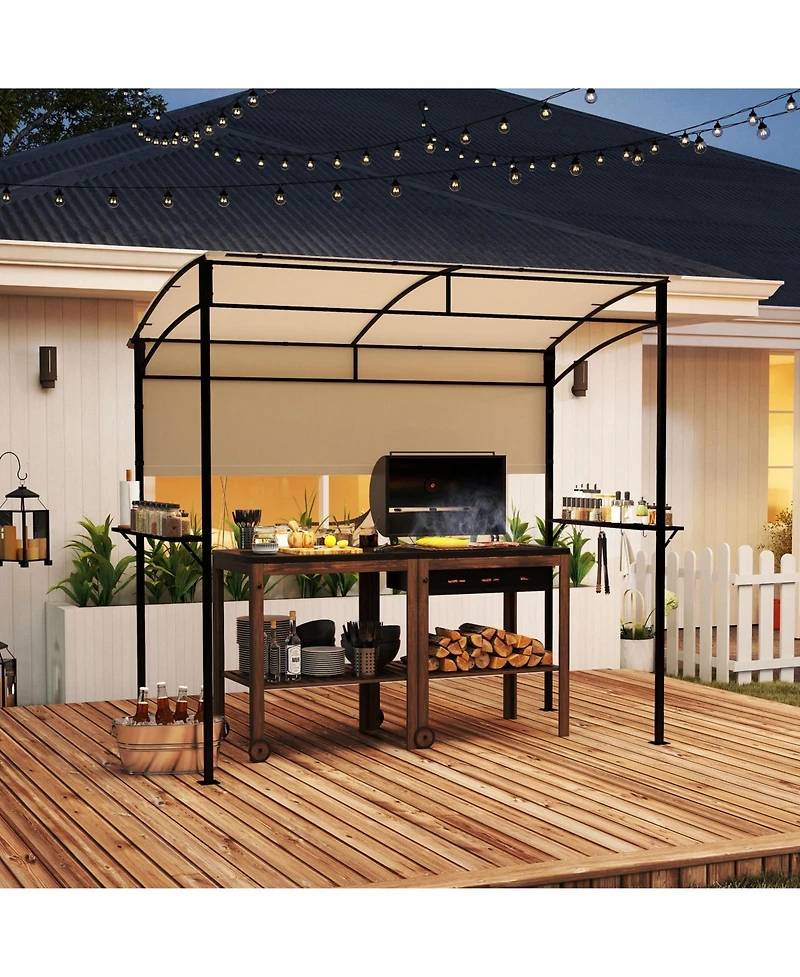 Gymax 7.8 x 4.4 Ft Grill Gazebo Outdoor Patio Bbq Canopy w/ Metal Shelves for Backyard