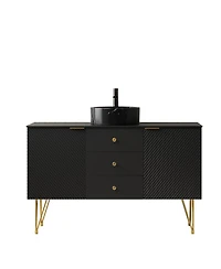 Sillysis 48 Inch Freestanding Bathroom Vanity with Sink, Sintered Stone Top, 3 Drawers and 2 Doors Storage