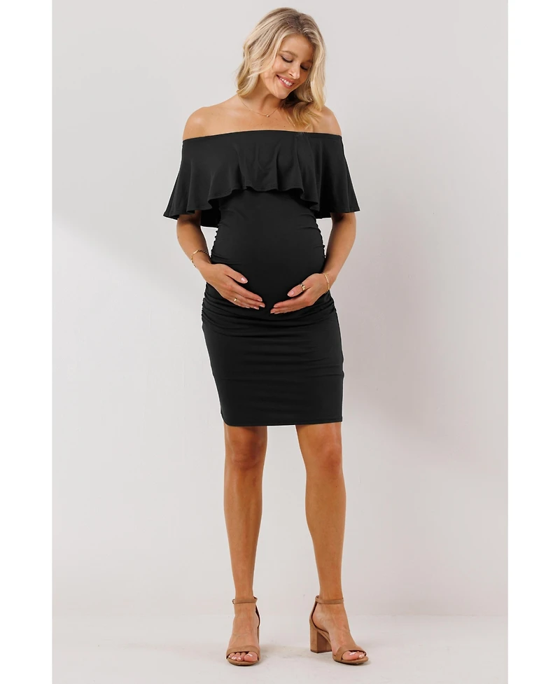 Hello Miz Maternity Off-The-Shoulder Ruffle Bodycon Dress