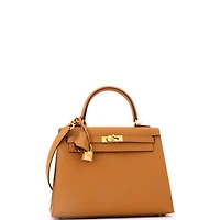 Pre-Owned HERMES Kelly 25 Handbag Brown Epsom with Gold Hardware