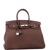 Pre-Owned HERMES Birkin 35 Handbag Brown Togo with Palladium Hardware