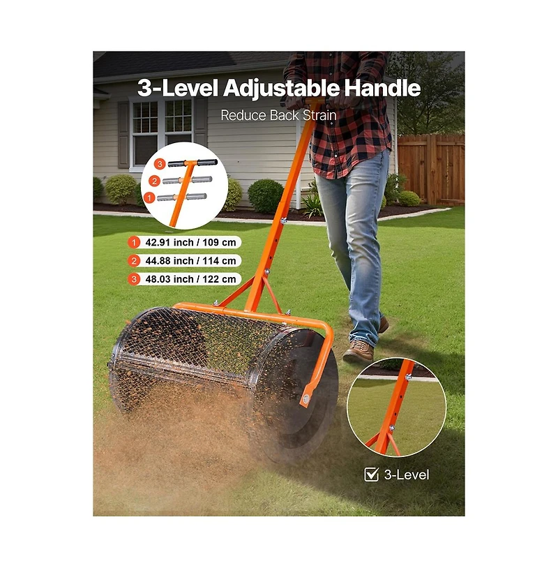 Sugift Compost Spreader 24 inche Wide Peat Moss Spreader with T Shaped Handle