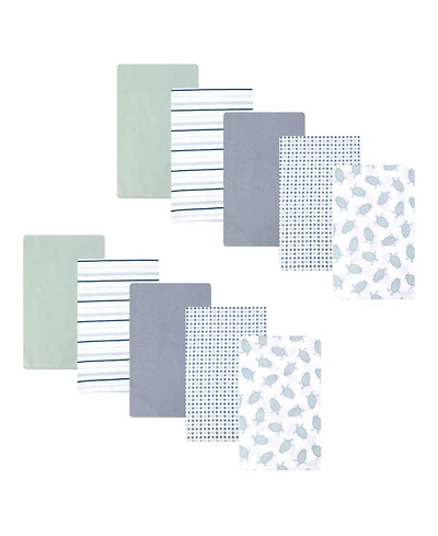 Hudson Baby Infant Cotton Poly Flannel Burp Cloths 10-Pack, Little Sea Turtle 10-Pack, One Size