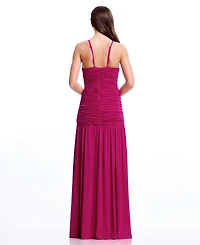 Dress the Population Women's Sleeveless Deep V-Neck Ruched Maxi