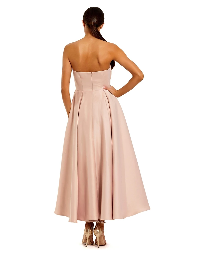 Mac Duggal Women's Strapless Satin A Line Midi Dress With 3D Flower