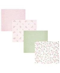 Hudson Baby Girl Cotton Poly Flannel Receiving Blankets 4-Pack, Sweet Little Floral, One Size