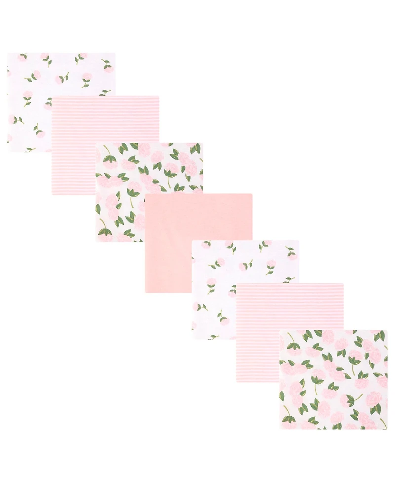 Hudson Baby Girl Cotton Poly Flannel Receiving Blankets Bundle, Pink Peony, One Size