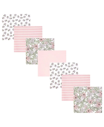 Hudson Baby Girl Cotton Poly Flannel Receiving Blankets Bundle 7-Pack, Soft Pink Floral, One Size