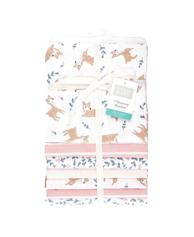 Hudson Baby Girl Cotton Poly Flannel Receiving Blankets Bundle 7-Pack, Loves Me Deerly, One Size