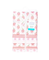 Hudson Baby Girl Cotton Poly Flannel Receiving Blankets Bundle 7-Pack, Happy Strawberries, One Size