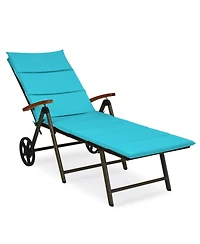 Clihome Foldable Wicker Outdoor Chaise Lounge Chair with Aluminum Frame