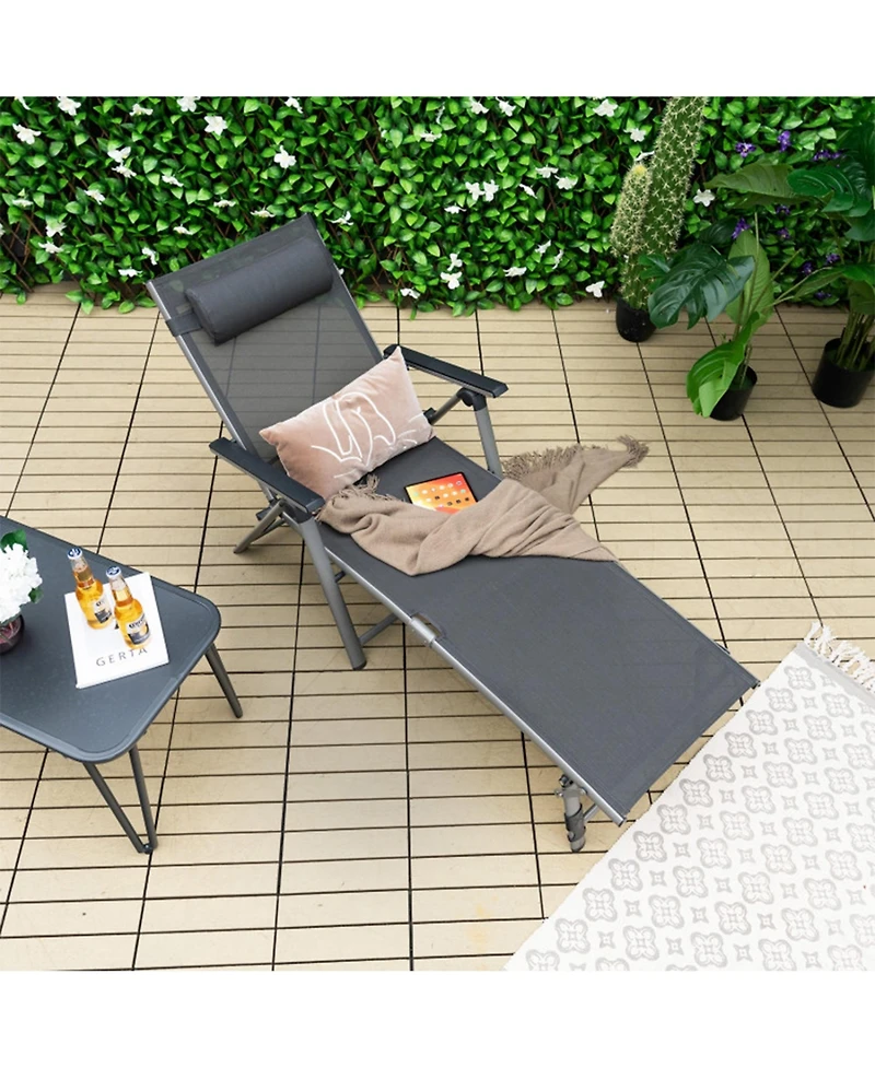 Clihome Outdoor Aluminum Chaise Lounge Chair with Quick-Drying Fabric