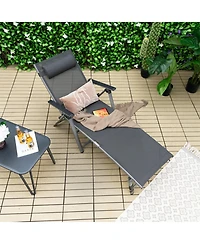 Clihome Outdoor Aluminum Chaise Lounge Chair with Quick-Drying Fabric