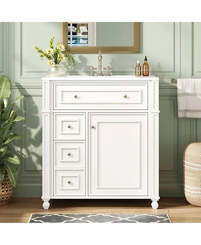 Sillysis Modern Bathroom Vanity with Sink, French Style Cabinet, Soft Close Drawers and Adjustable Storage for Small Spaces