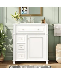 Sillysis Modern Bathroom Vanity with Sink, French Style Cabinet, Soft Close Drawers and Adjustable Storage for Small Spaces