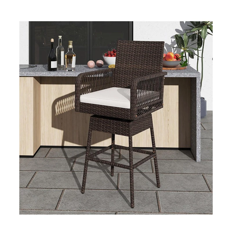 Boyel Living 29 Inches Patio 360degree(s) Swivel Bar Stool with Cross-Woven Armrests and Seat Cushion