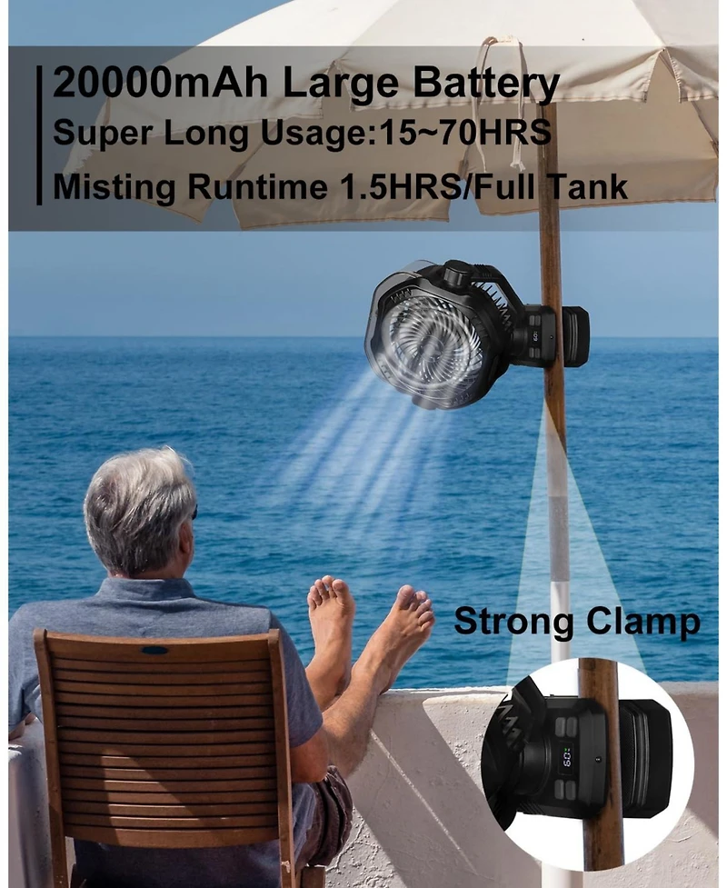Gnuadz Portable Rechargeable Misting Camping Fan Remote Timer Light Clip 10000mAh