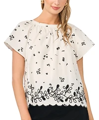 Vince Camuto Women's Embroidered Flutter-Sleeve Top