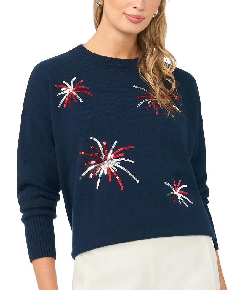 Vince Camuto Women's Firework Motif Crewneck Sweater