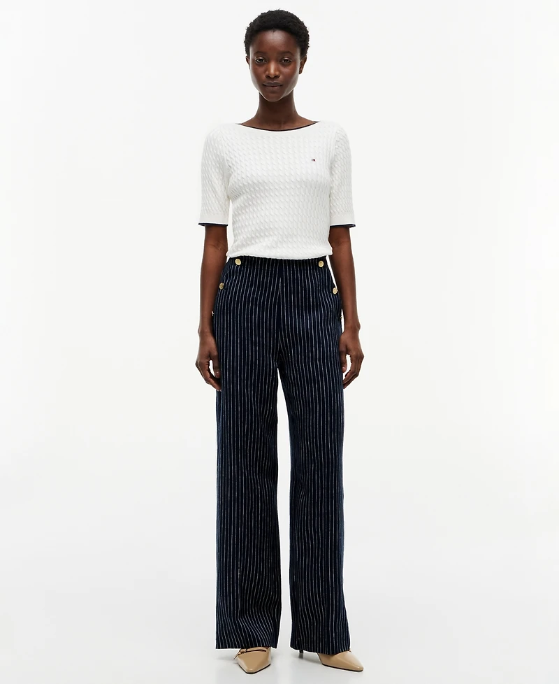 Tommy Hilfiger Women's Nautical Stripe High-Rise Wide-Leg Pants