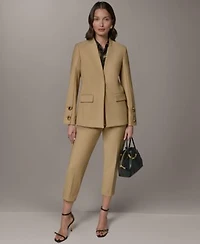 Donna Karan New York Petite Collarless Buttoned Cuff Jacket Mid Rise Ankle Pants