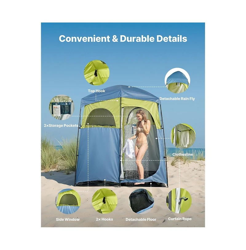 Sugift Camping Shower Tent 2-Room Portable Privacy Tent Changing Room with Shower Bag