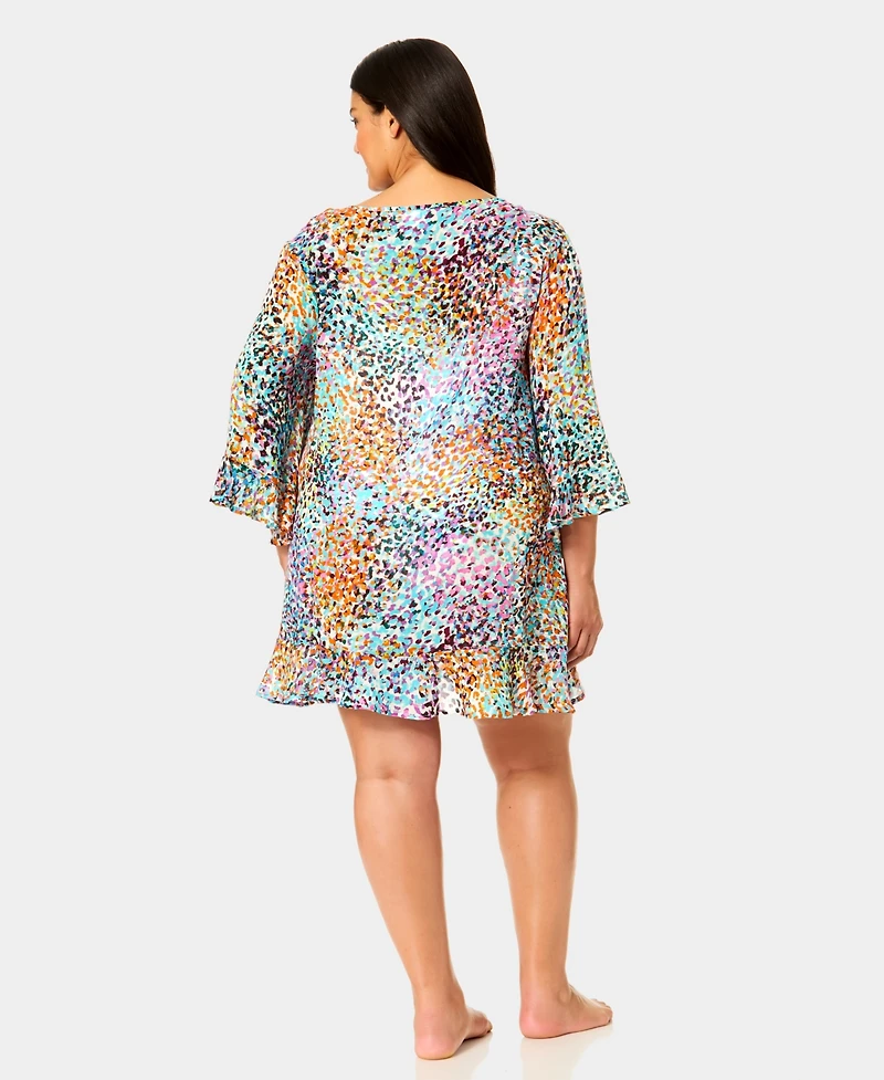 Anne Cole Plus V-Neck Flounce Swim Cover Up Tunic