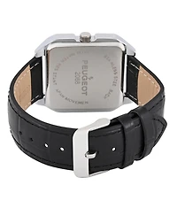 Peugept Men's Black Dial Square Vintage Dress Watch with Roman Numeral Dial and Leather Strap